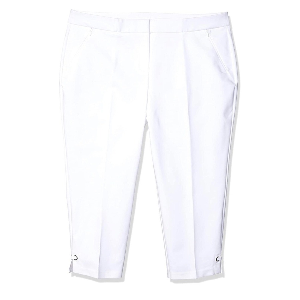 NWT Rafaella Womens Plus Size Lightweight Satin Twill Capri, White, sz 28W
